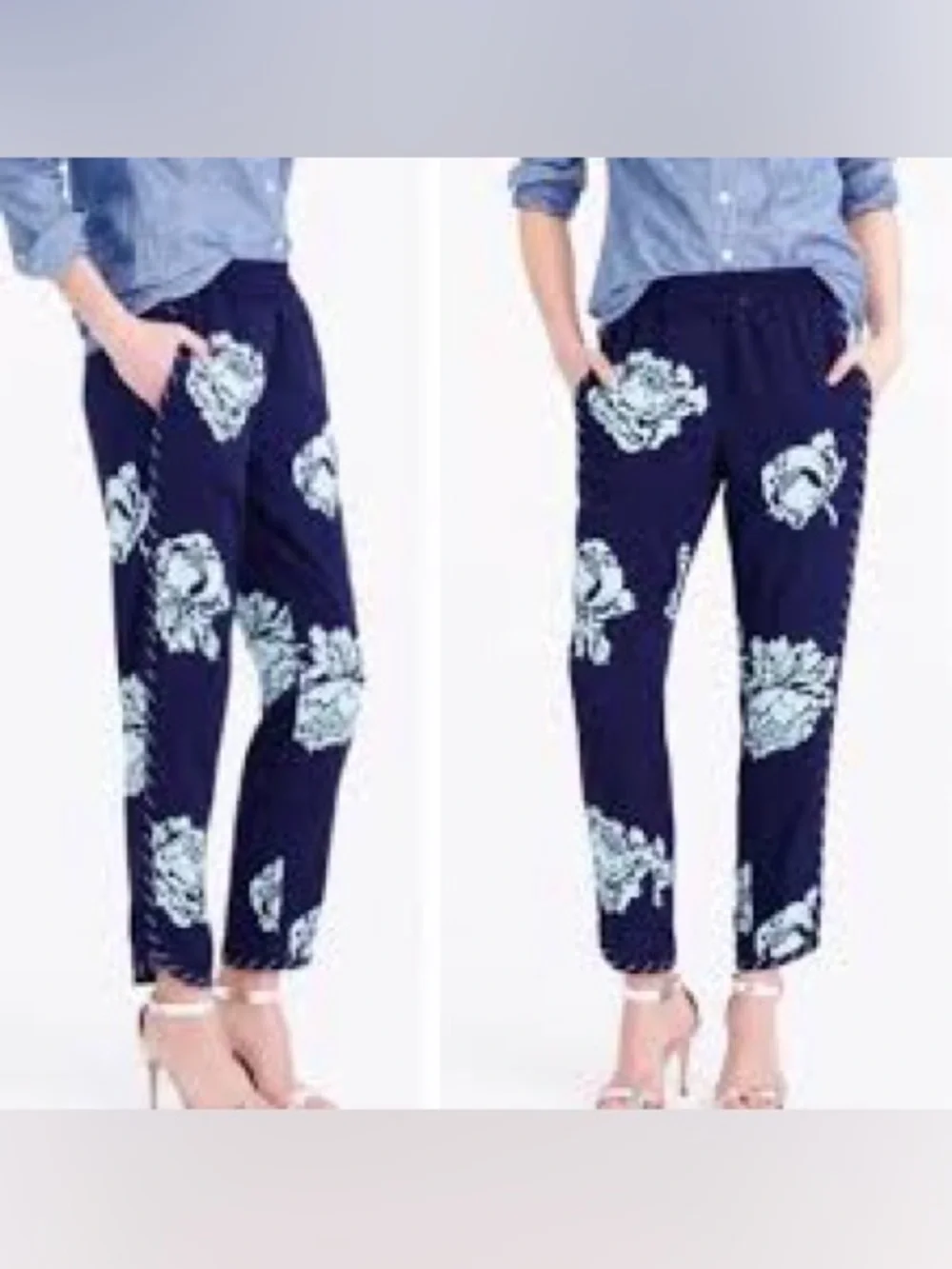 J Crew Reese Pull-on Pant Navy Peony Floral Coastal Style Size 10 - Picture 1 of 7